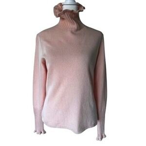 Magaschoni Size L Soft Pink‎ Cashmere Blend Ruffle Neck Tulip Turtleneck Sweater